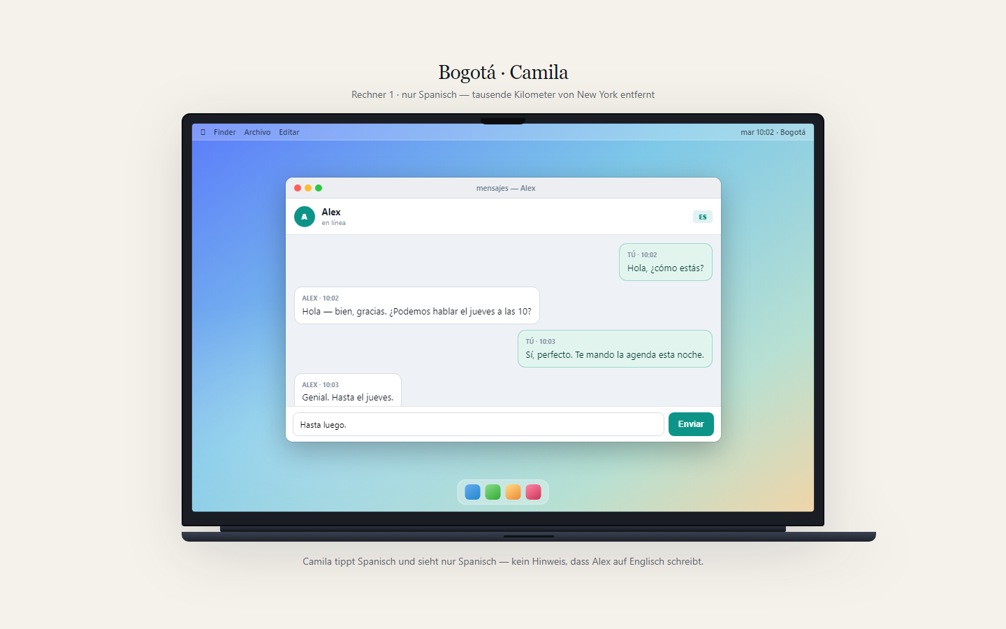 Mac in Bogotá: Camila reads and writes only Spanish