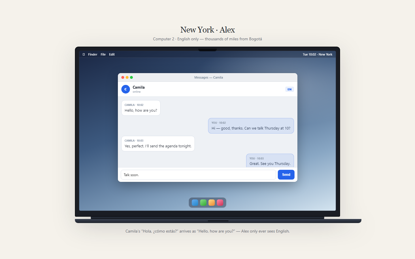 Mac in New York: Alex reads and writes only English